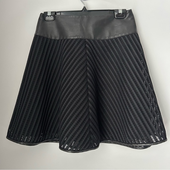 Ralph Lauren Black Label  A-Line Mesh and Leather Skirt - Picture 2 of 9